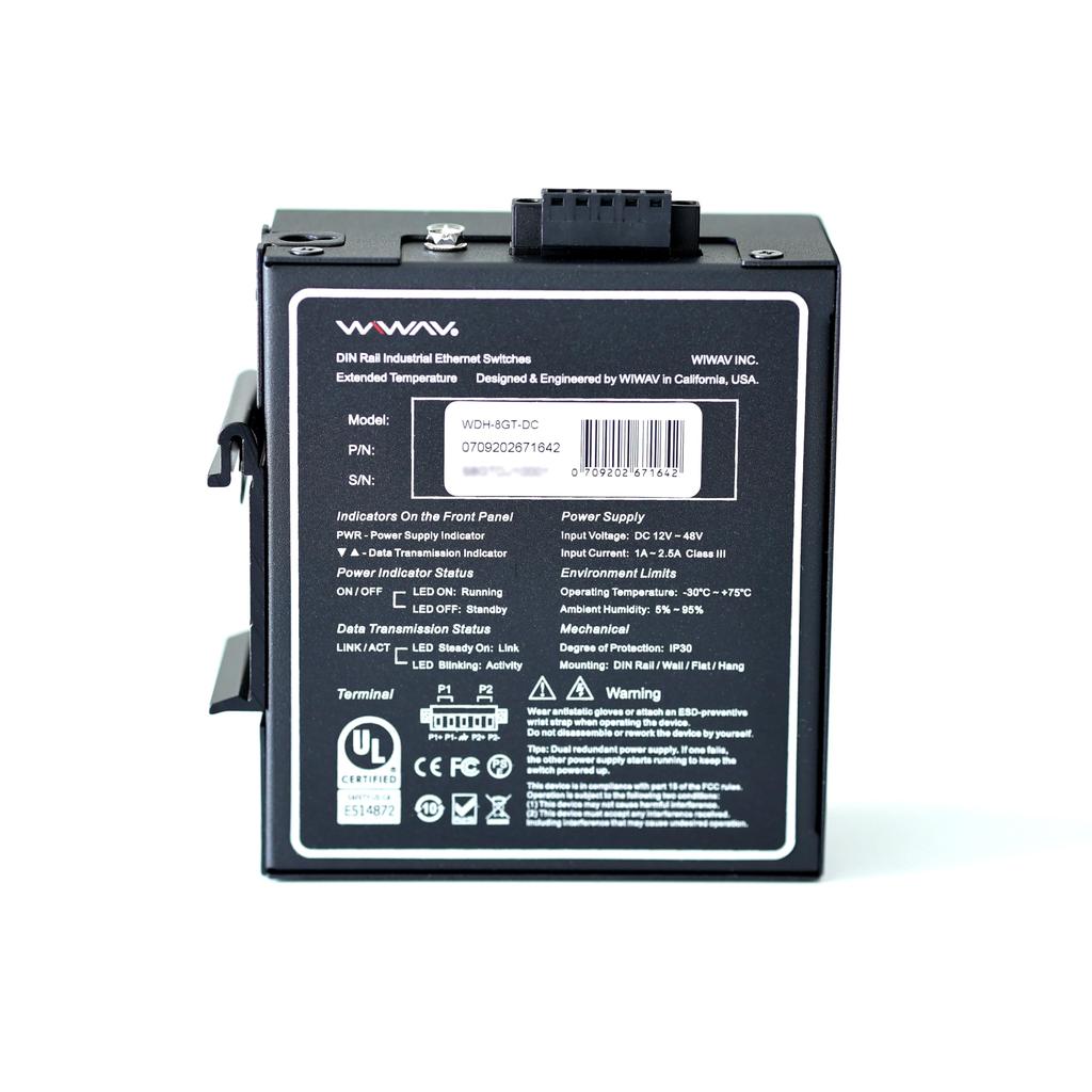 Конфигурация WIWAV Industrial Ethernet, бесшумное использование, WDH-8GT-DC, 8-портовый коммутатор 10/100/1000 Мбит/с/Не требуется/Энергосбережение/Безвентиляторная конструкция/Безвентиляторный