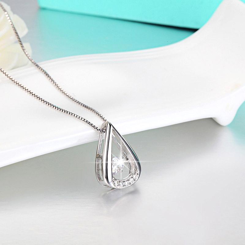 New Elegant Dance Zircon Triangle Water Drop Pendant Necklaces Sterling Silver Women Jewelry Fashion Rhinestone Charm Choker