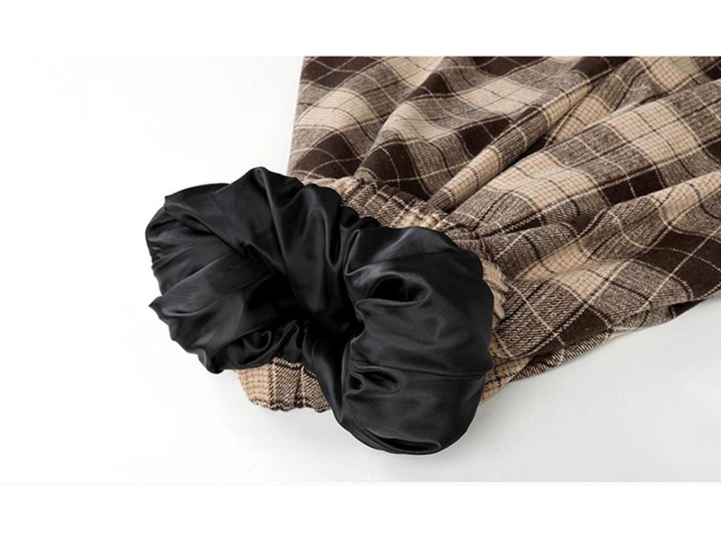 Milk Tea Woolen Plaid A-line Skirt for Autumn/Winter – High Waist, Slimming Midi for Students