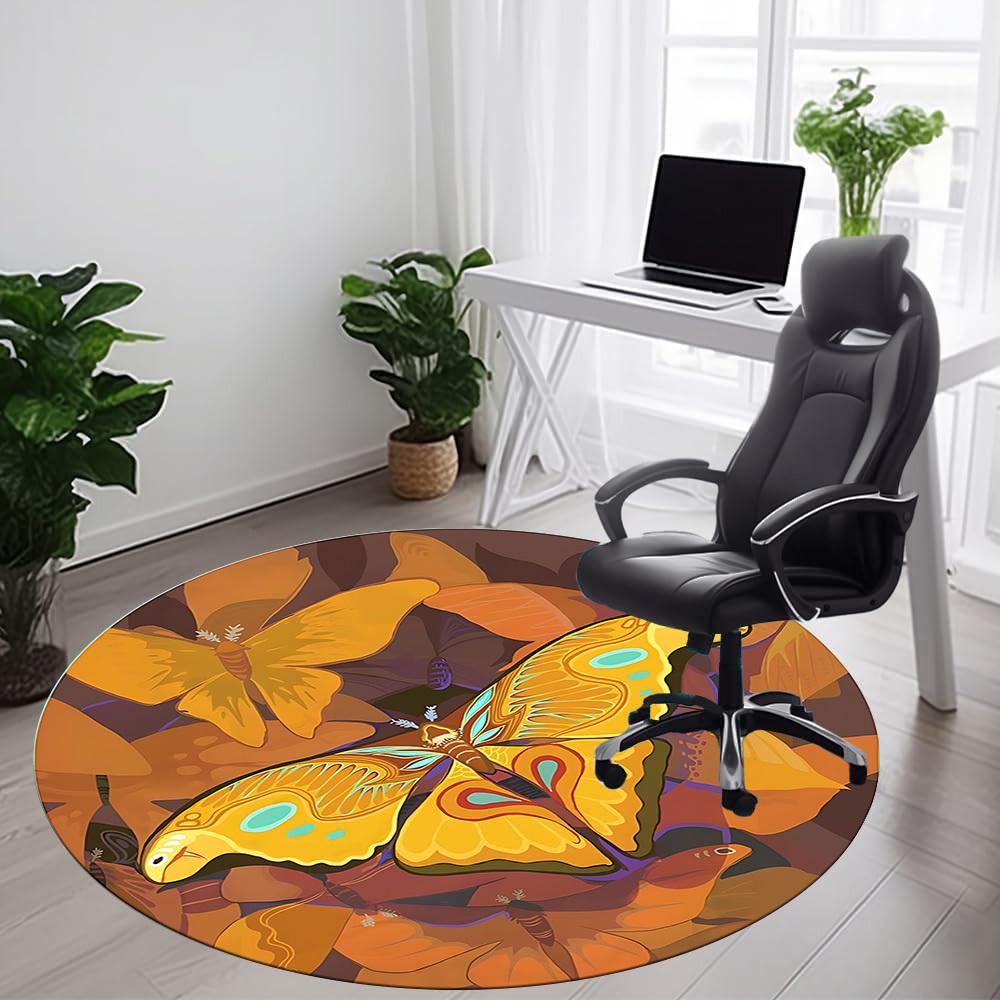 1pc Butterfly Moth Office Round Area Rug, Indoor Mat Suitable ForOffice, Under Office Chairs Bedroom Living Room Home Decor, Room Deco n69