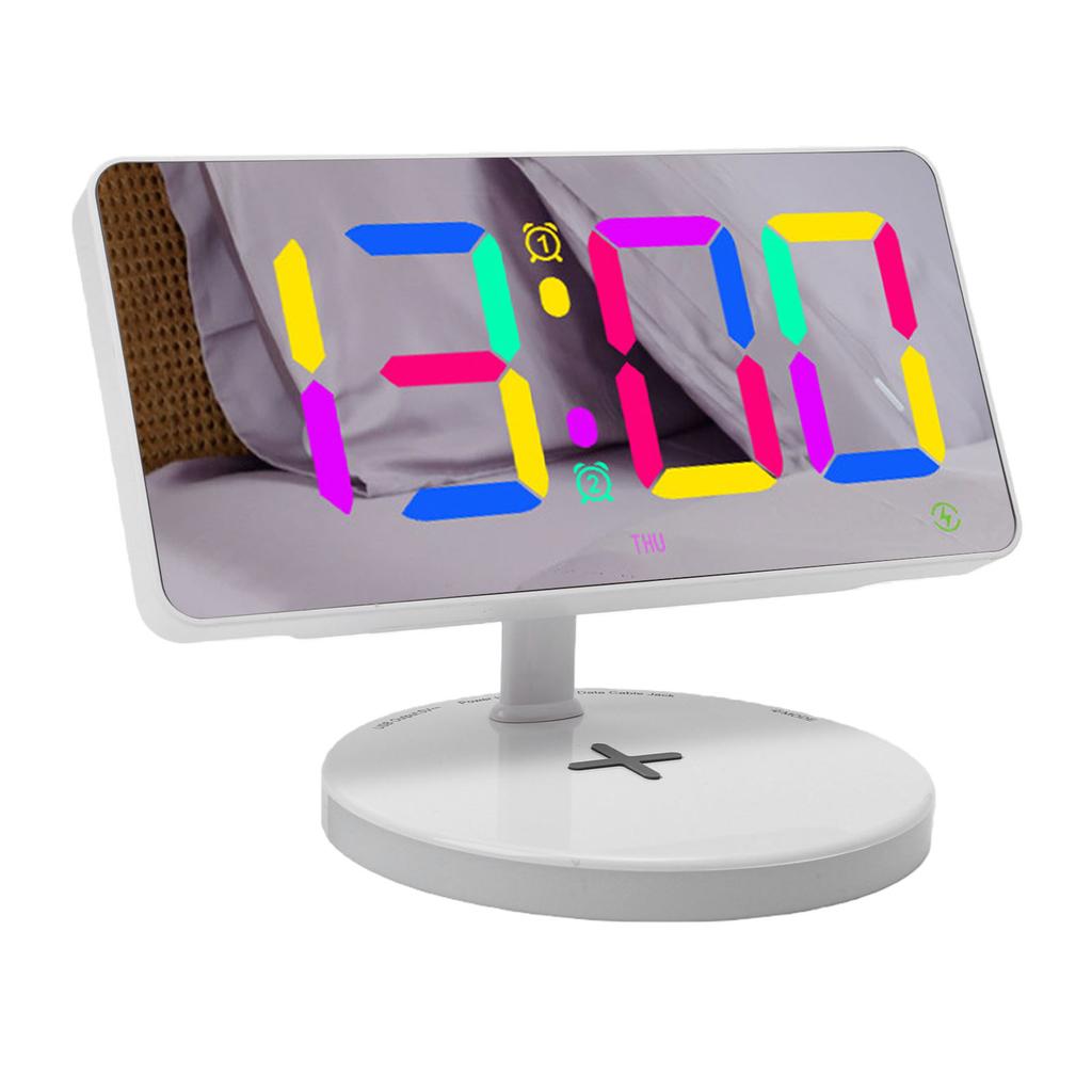 Цифровой будильник с большим LED-дисплеем, зеркальный настольный clock, с беспроводной зарядкой, RGB-подсветкой, кнопкой повтора сигнала, для спальни