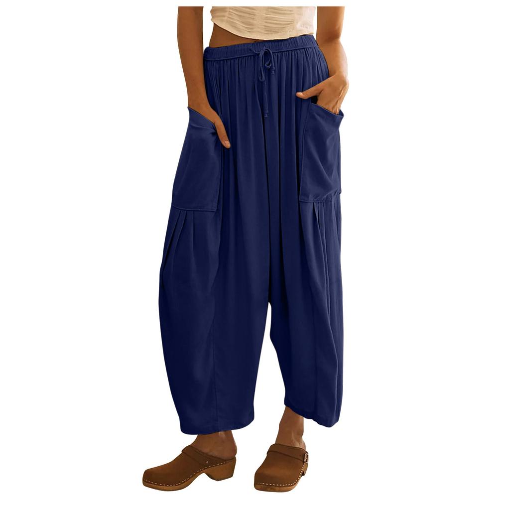 Women Plus Size Wide Leg Linen Pants Middle Waist Summer Baggy Pants