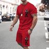 Asian Size Europe and the United States New 3D Digital Printed Men's Casual Fashion Sports Men Short Sleeve Up and Down Two Sets