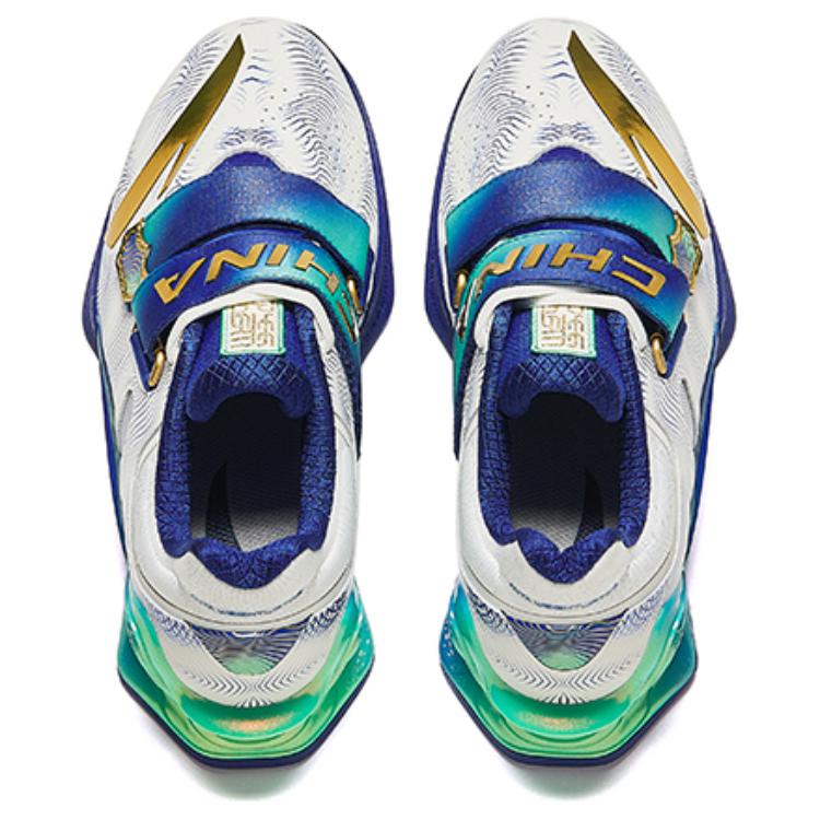 Anta National Team Color Professional Squat Weightlifting Sports Non-Slip Durable Low-Top Training Shoes Men Sneaker White Blue 412440101-6