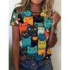 Футболка с круглым вырезом с принтом кошек, милая футболка с коротким рукавом на весну и лето, женская одежда