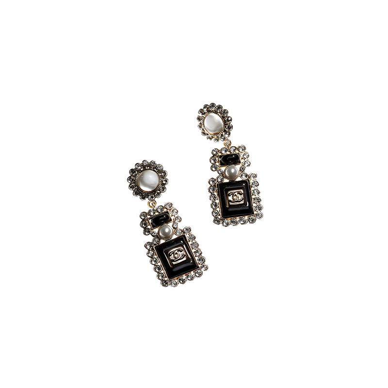 Chanel Серьги-бутылочки для духов с жемчугом и стразами Женские Черные