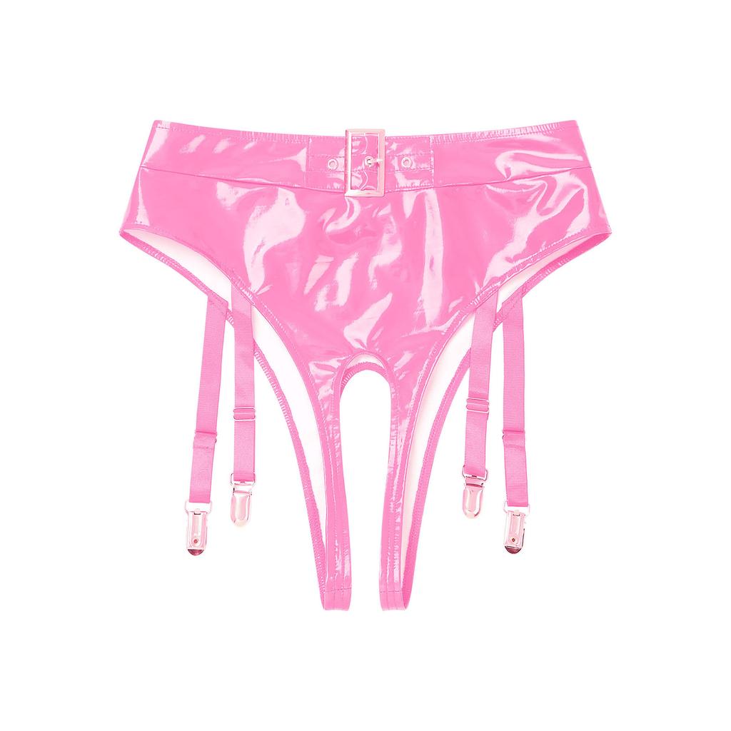 Женские латексные шорты с высокой талией, трусы с вырезами, нижнее белье-стринги с зажимами для подвязок, сексуальная клубная одежда в стиле панк, одежда для вечеринок и свиданий