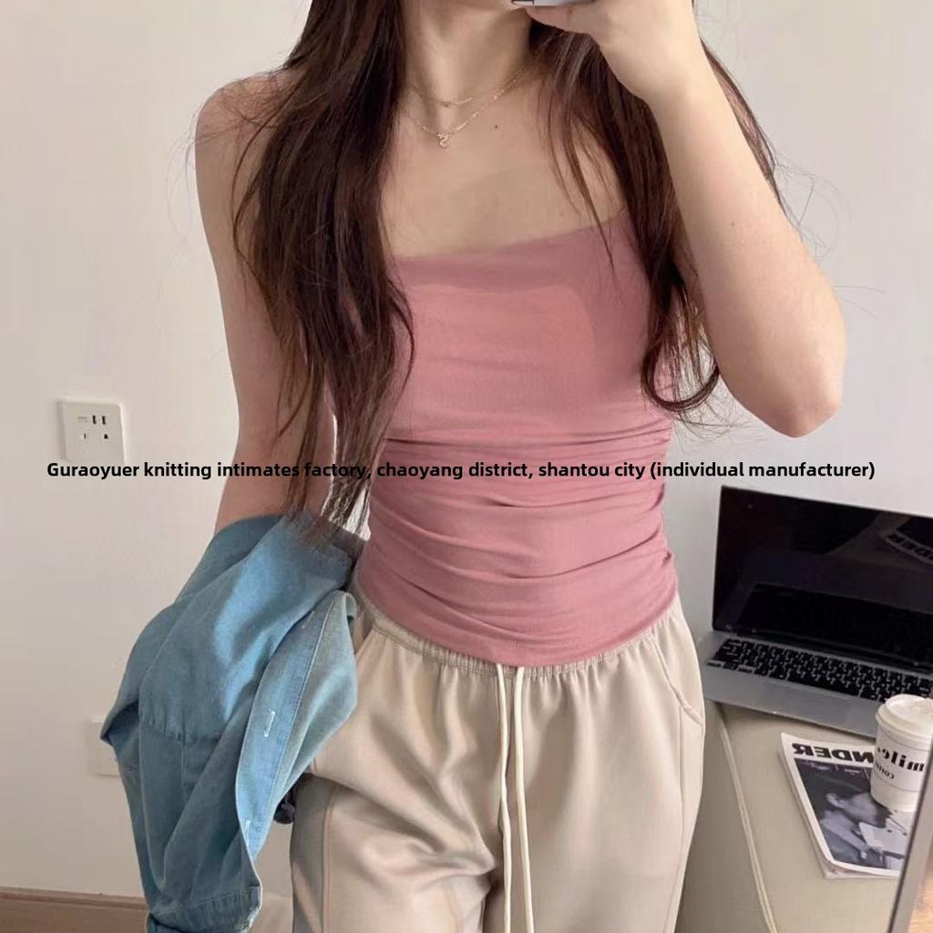 Летняя майка с подкладкой для женщин, сексуальная ребристая трикотажная майка, встроенный бюстгальтер, укороченная майка