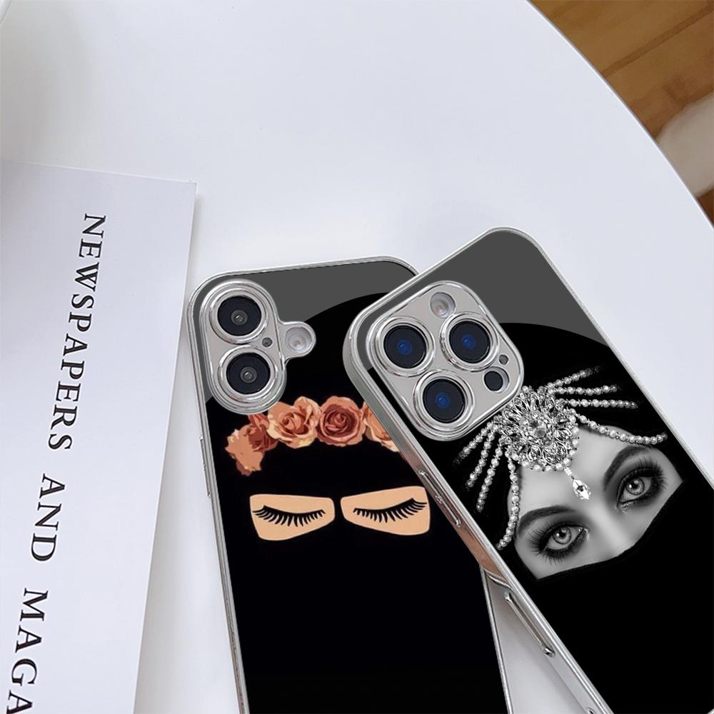 Чехол N202 Oriental Women In Hijab Face для iPhone 16 15 Pro Max 8 Samsung S24 S23 A54 A35 Redmi Note 13 12 Pro с покрытием из закаленного стекла