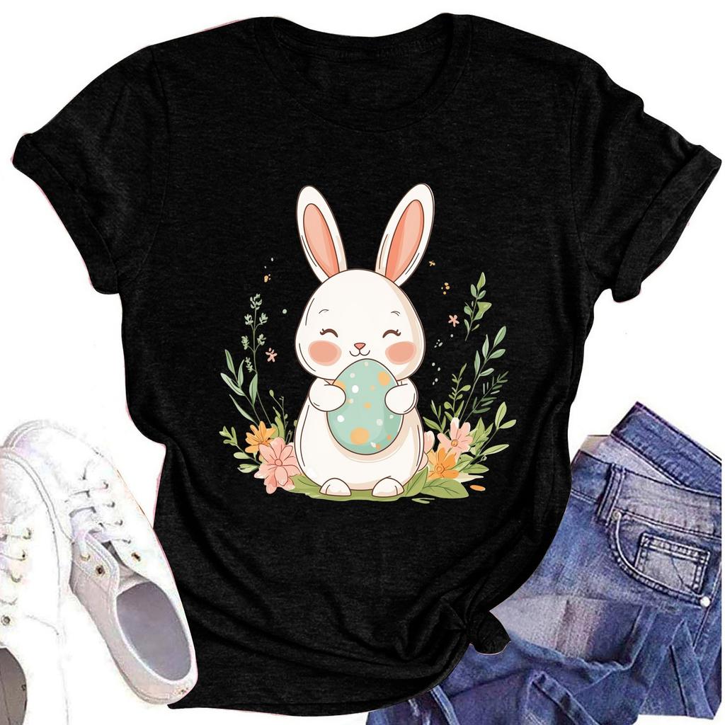 Women's Printed Round Neck Short-sleeved T-shirt Top