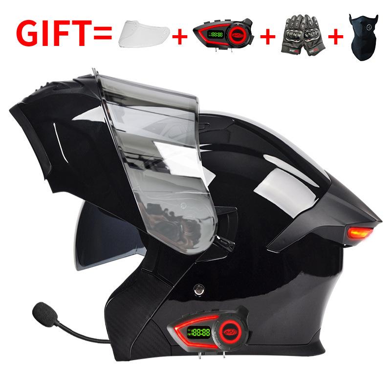 DOT Certified Motorcycle Bluetooth Helmet Men's and Women's Unveiling Helmet Four Seasons Universal Electric Vehicle Full Helmet Cycling Off-road H