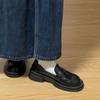 Маленькие кожаные туфли в британском стиле, женские, японские, черные, на платформе с юбкой, нежные мокасины