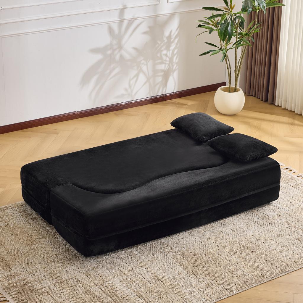 Large dual-purpose sofa, fully compressed futon sofa bed, assembly-free, foldable floor-standing, living room, guest room, bedroom, black