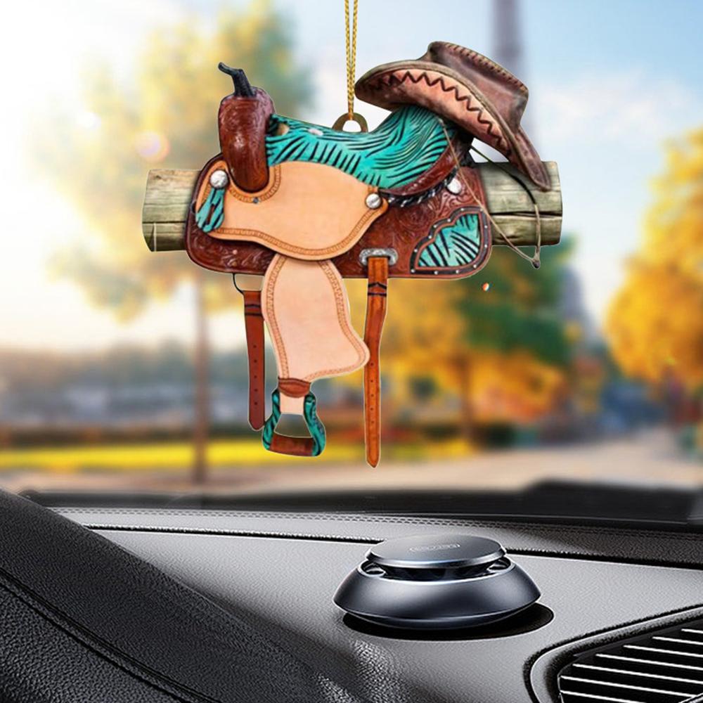 Horse Western Cowboy Saddle Shape Keychain Acrylic Charm Pendant Hanging Keyring Decoration Car Key Rings Holder Gifts Not 3D