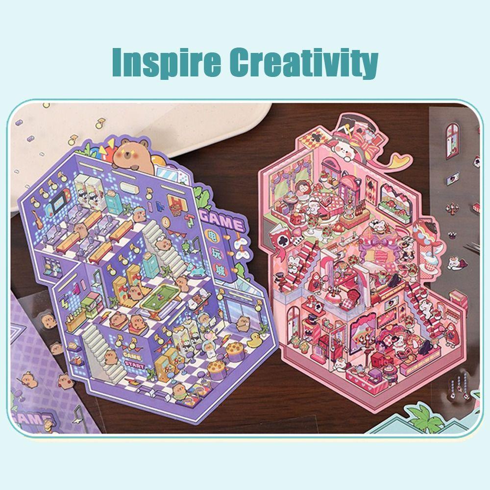 ПЭТ Миниатюрная Сцена Коллаж Разнотематический Складывающийся Наклеивающий Стикер Дети