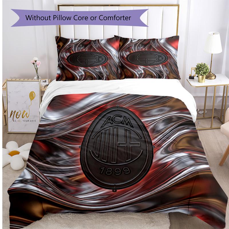 AC Milan Pattern Printed 3PCS Bedding Set Soft Skin-Friendly Washable Duvet Cover & Pillowcases Set All Season Bedroom