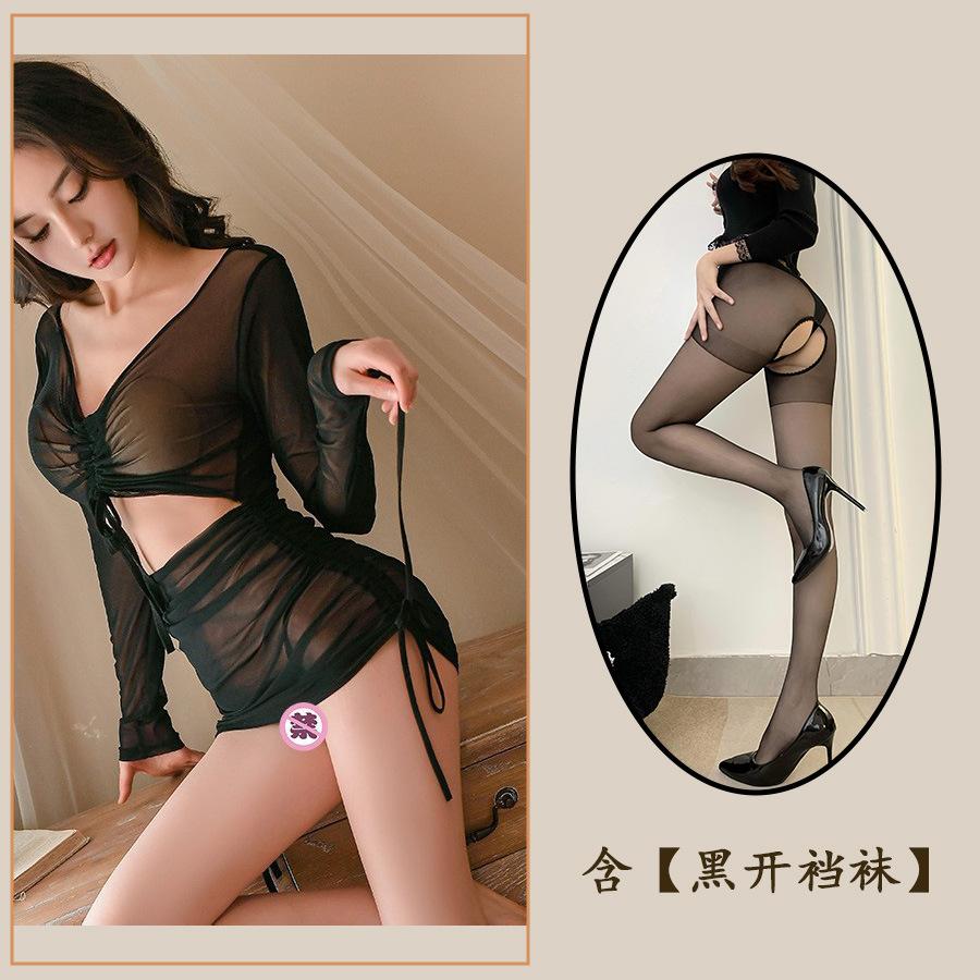 Сексуальное нижнее белье перспектива длинный рукав бедра обертывание платье соблазнение сексуальная горячая униформа страсть горячая пижама женщины