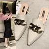 Female Shoes Shallow Low Mules for Women Square Heel Slippers Casual Pointed Toe Slides Rivet New Block Luxury Cover Soft
