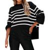 Autumn and Winter Sweater Loose Striped Fat Sleeve Knit Women's Tops