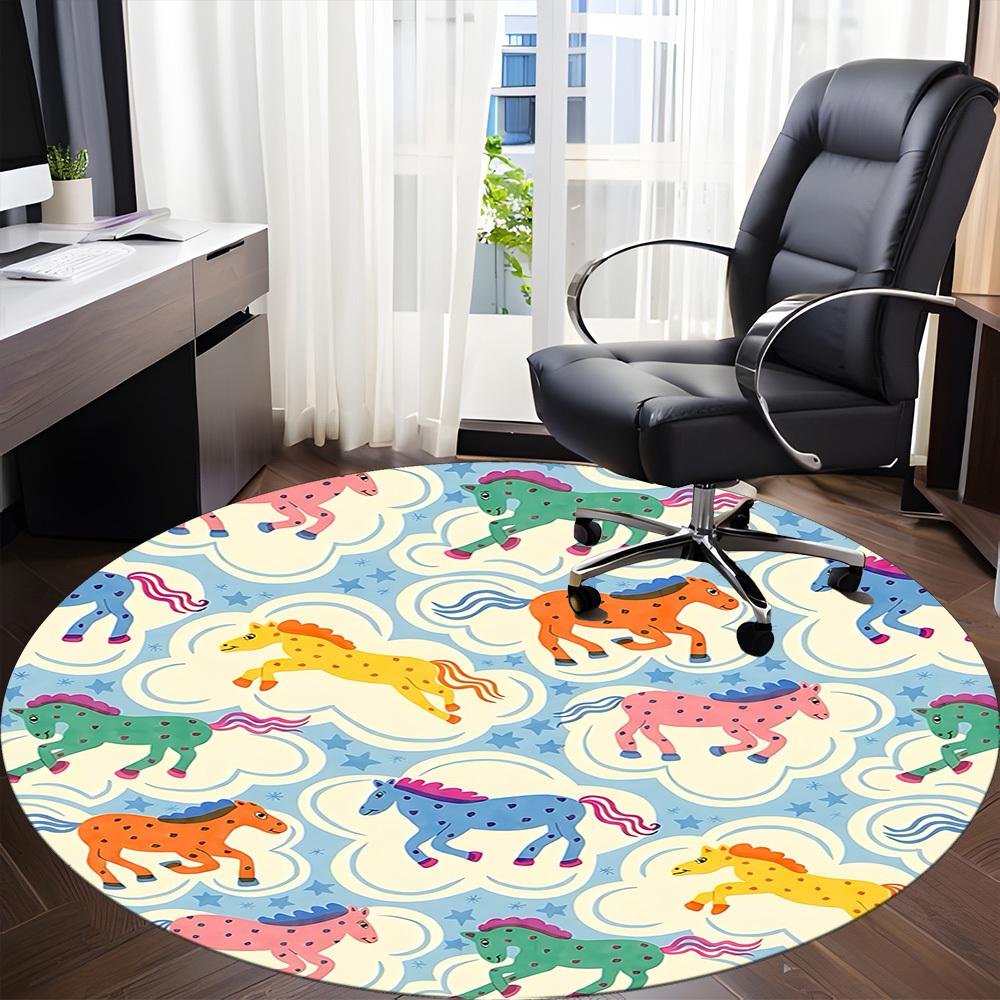 1pc Horse Cloud Office Round Area Rug, Under Office Chairs Bedroom Living Room Home Decor, Room Deco