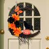 Halloween Moon Crow Wreath for Front Door Gothic Twig Wreath with Artificial Flowers Pumpkin Dead Branches for Indoor Outdoor Home Wall Window Decor