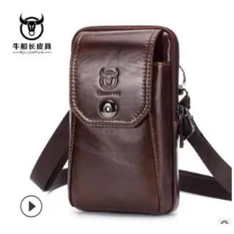 BULLCAPTAIN Genuine Leather Waist Pack Fanny Pack Belt Bag Phone Pouch Bags Travel Waist Pack Male Small Waist Bag Leather Pouch