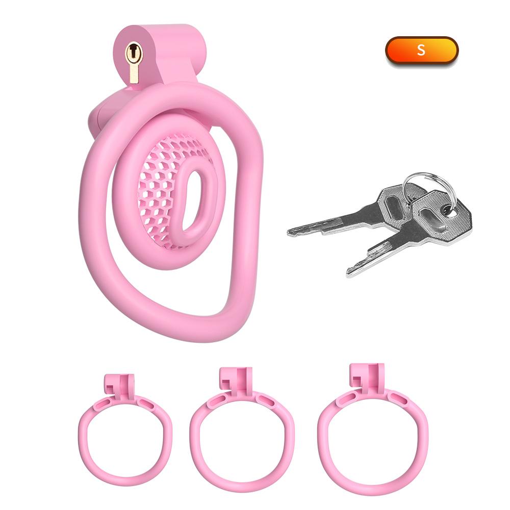 Chastity Cage Male Cock Cage Lock Honeycomb Design Comfortable Anti Masturbation Device Invisible Wear with Key 4 Adapters Ring