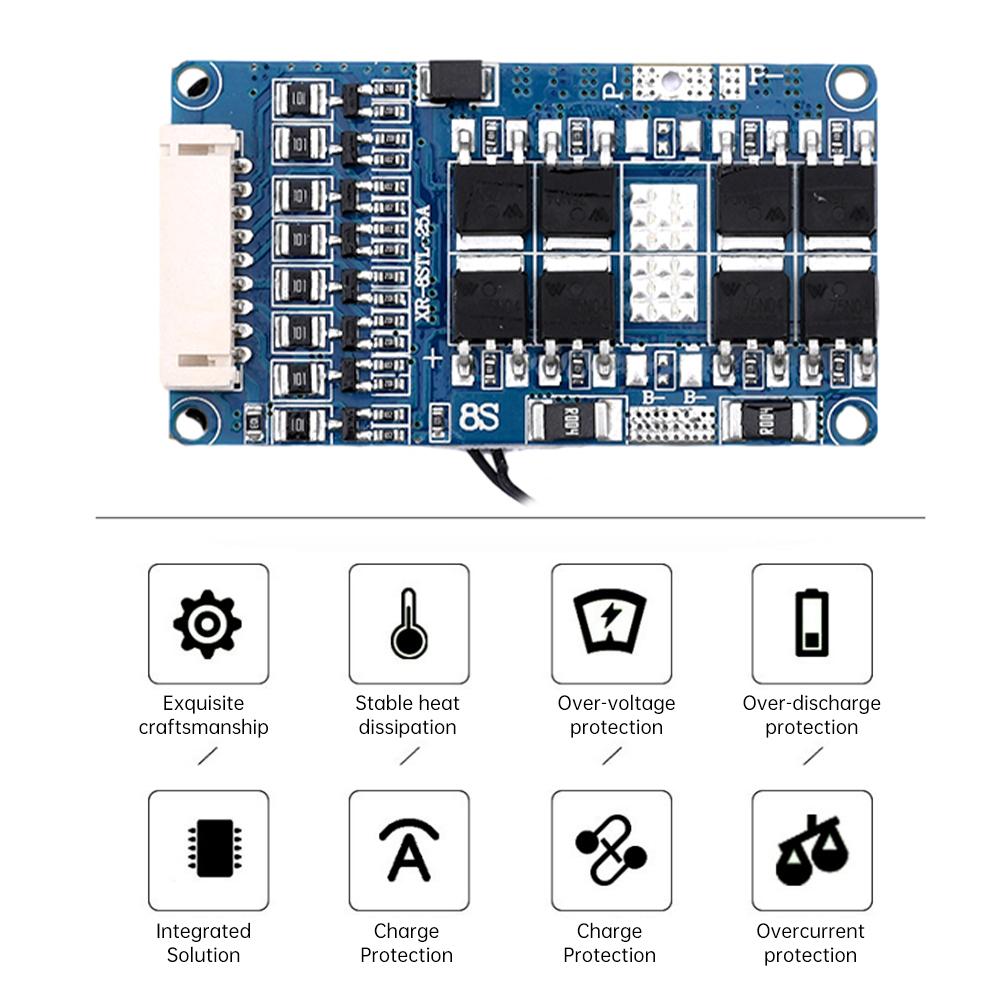 BMS плата для LiFePo4 аккумулятора 8S 24V 15A/20A/25A, общий порт, плата балансировки, эквалайзер с защитой от перегрева NTC, для электроинструментов