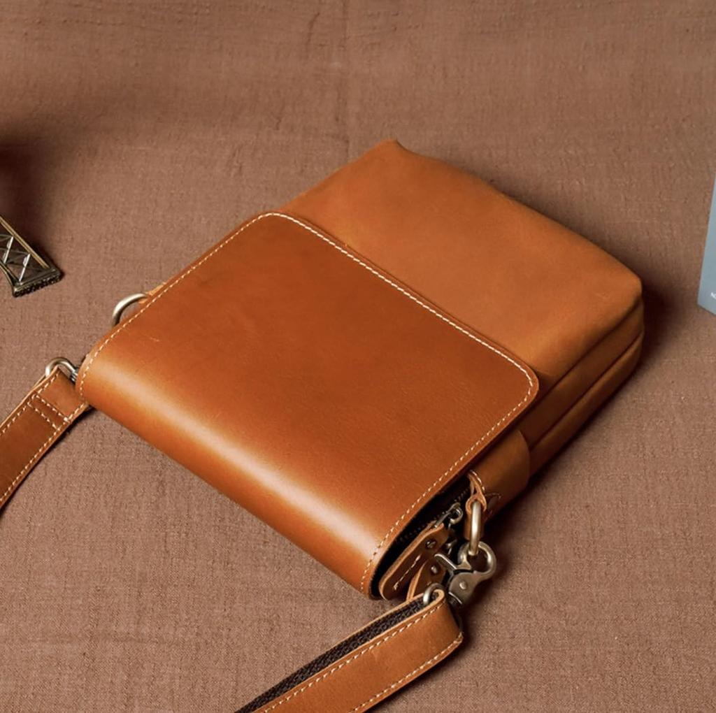 ПРИЯТНЫЙ ВЫБОР Мужская мини-сумка через плечо из натуральной кожи, Сакош, Сумка через плечо для смартфона, Тонкая, Компактная, Простая, 2-сторонний, 3-сторонний (Коричневый, Обычный)