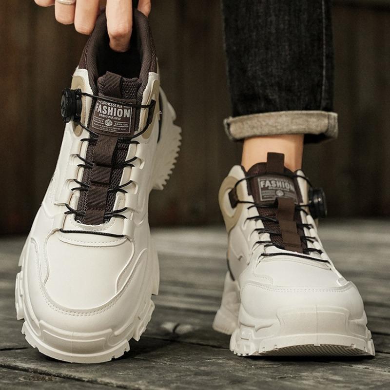 Модные новые мужские рабочие ботинки с высоким верхом и вращающейся пряжкой, осенние уличные нескользящие износостойкие повседневные кроссовки, мужские дышащие кроссовки для бега