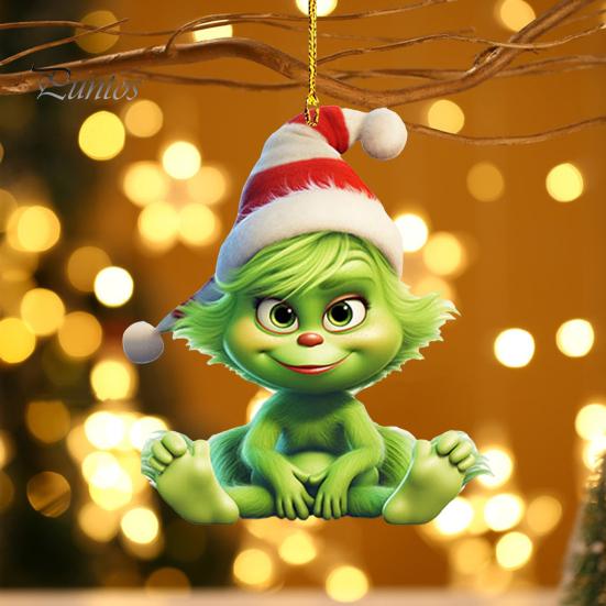 10Pcs Christmas Tree Decorations Acrylic Cute Green Elf Doll Pendants Festive Hanging Ornaments for Car Window Wall