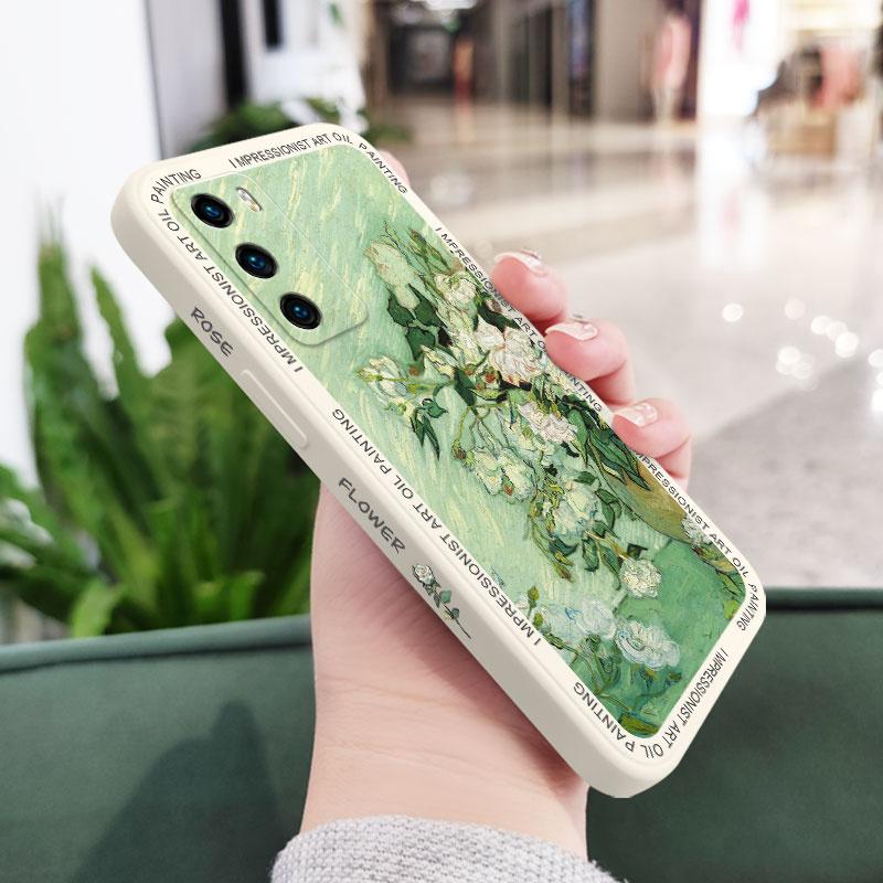 Oil Painting Rose Phone Case For Huawei P40 P50 P30 P20 Pro Lite Nova 5t Y7A Mate 50 50E 40 30 20 Pro Lite Cover