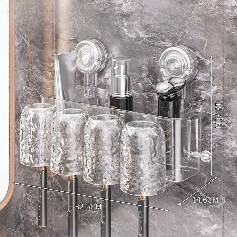Присоска Стойка для хранения зубных щеток Ванная комната Без сверления Настенный Стакан для умывальника Зубная паста Стакан для полоскания рта Семейный набор