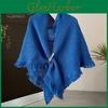 Shawl Winter Knitting With Autumn Tassel Decoration Solid Color Triangle Scarf With Buttons Thickened Warm Knit Wrap