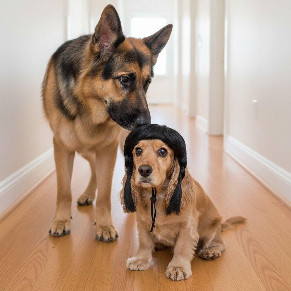 Funny Double Ponytail Pet Hairpiece Black Cosplay Wig Easy to Wear Animal Wig Festival Cosplay