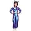 Girls Alien Halloween Costume Metallic Gloss Hood Long Sleeve Front Zipper Jumpsuit Fancy Dress Party Outfit