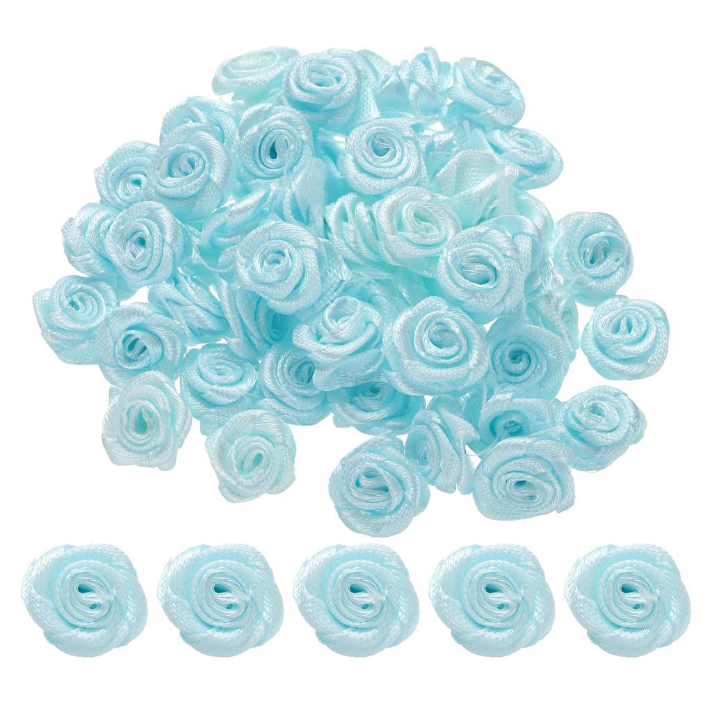 100Pcs 1.5cm Mini Satin Ribbon Roses Handmade Rolled Rosette Flower for DIY Crafting Accessories Sewing Wrapping Decoration