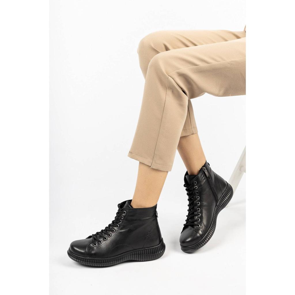 Женская мода Натуральная кожа Черные кожаные сапоги Повседневная обувь