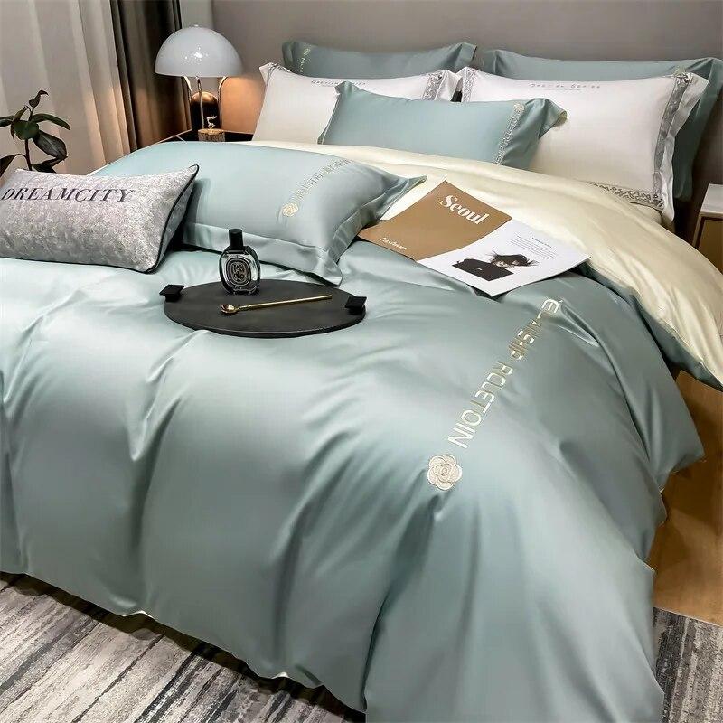 3/4 Pcs Comforter Bedding Sets Summer Luxury Machine Washable Quilt Cover Embroidered Smooth Sleeping Queen King Sheets Bed