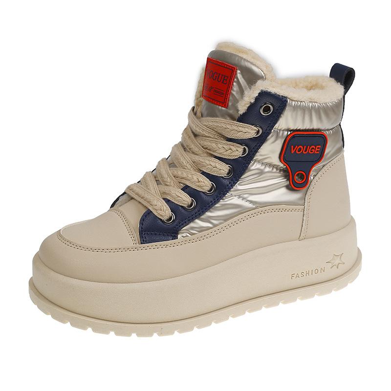 Зимние ботинки на толстой платформе для женщин, короткие ботинки с подкладкой из искусственного меха, кроссовки для ходьбы на шнуровке, женские нескользящие теплые ботильоны из искусственной кожи