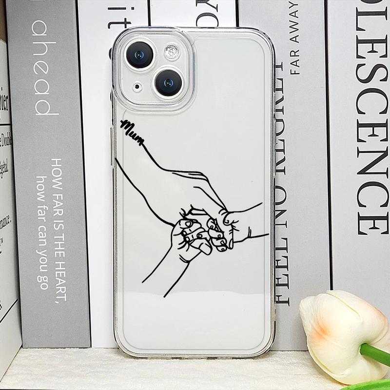 Теплый семейный чехол для телефона с держащимися за руки парами для IPhone 16 11 12 13 14 15 Pro Max 7 8Plus 16E X XS Прозрачный Мягкий Чехол Абстрактная Линия