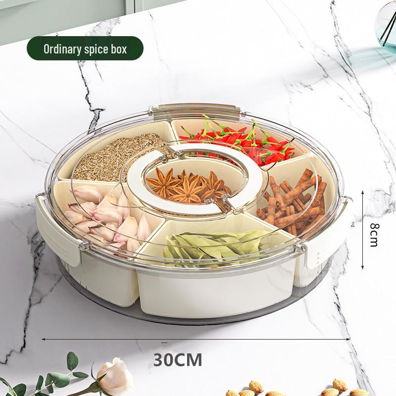 Шестисекционная вращающаяся фруктовница с ручкой, влагонепроницаемой крышкой, коробка для сухофруктов и специй, круглая емкость для закусок