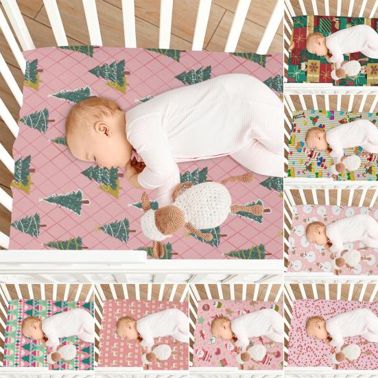 Рождественская простыня на матрас для детской кроватки Дед Мороз Рождественский носок Натяжная простыня для детской кроватки Чехол на матрас для детской кроватки с рождественской елкой для мальчиков и девочек Декор для детской кроватки