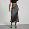 Women Midi Skirt Mid-rise A-Line Solid Color Fishtail Skirt Smooth Fabric Office Lady Skirt Daily Wear
