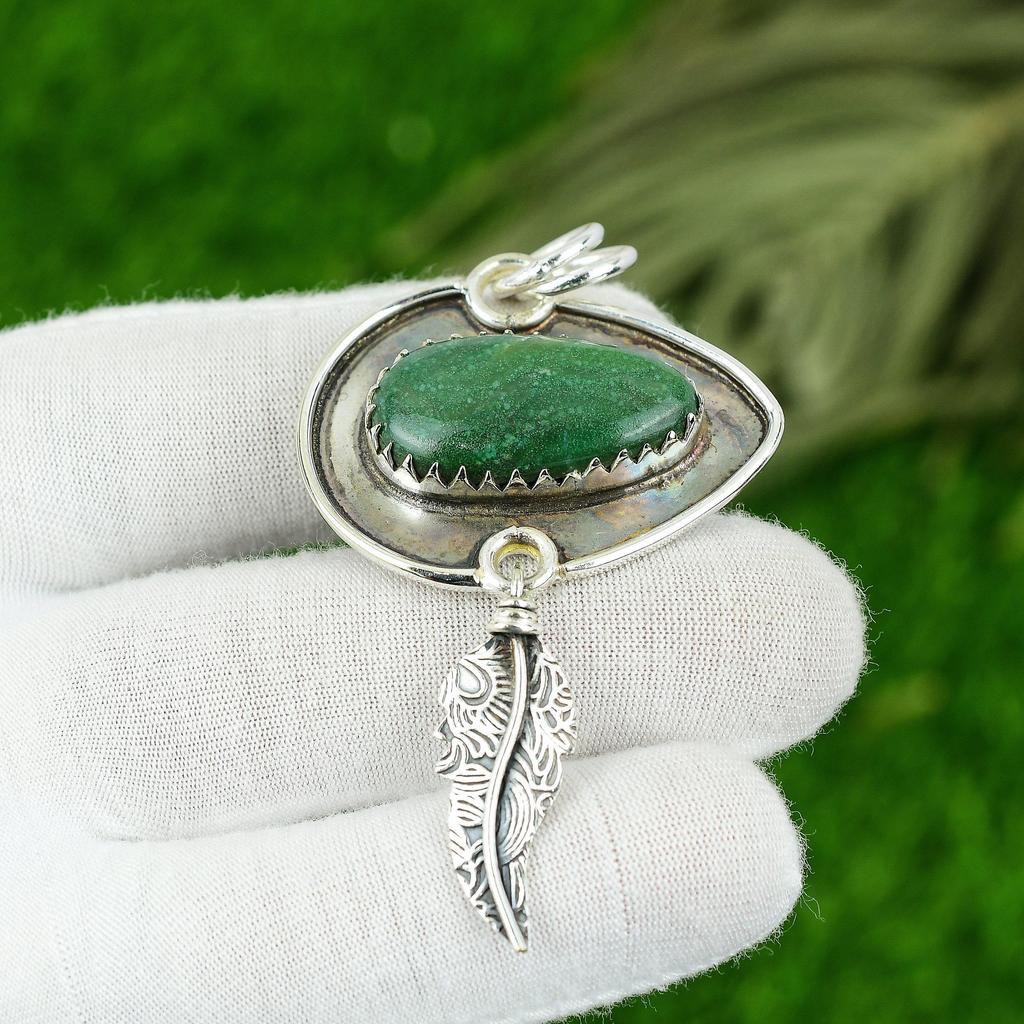 День Женщин Сделка Серебро 925 пробы Зеленый Авантюрин Камень Безель Подвеска Ювелирные Изделия