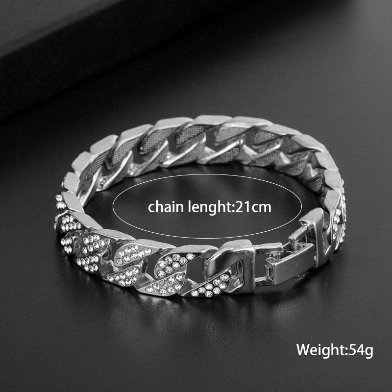 Мода: Цепь кубинского плетения, усыпанная бриллиантами, преувеличенный хип-хоп браслет, аксессуар для пожеланий