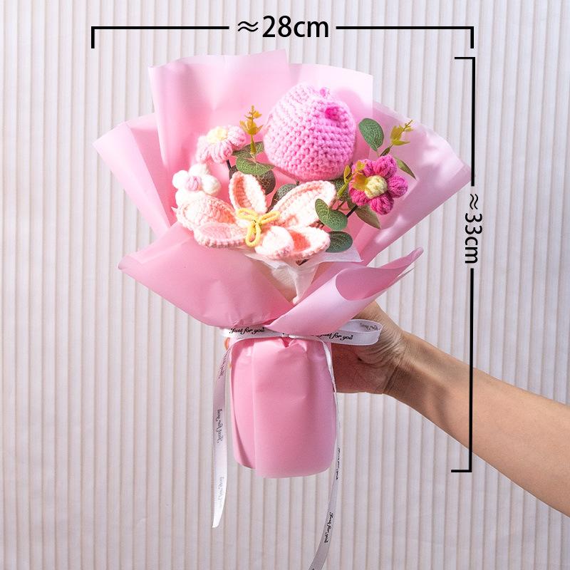 Hand-Knitted Tulip & Lily Bouquet - Everlasting Blooming Floral Arrangement for Heartfelt Gifting Lovely Permanent Floral Arrangement for Home Decor