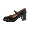 Mary Jane Women'S Shoes Black And White Color Matching Round Head Thick Heel Single Shoes With Skirt One-Word Heel Shoes