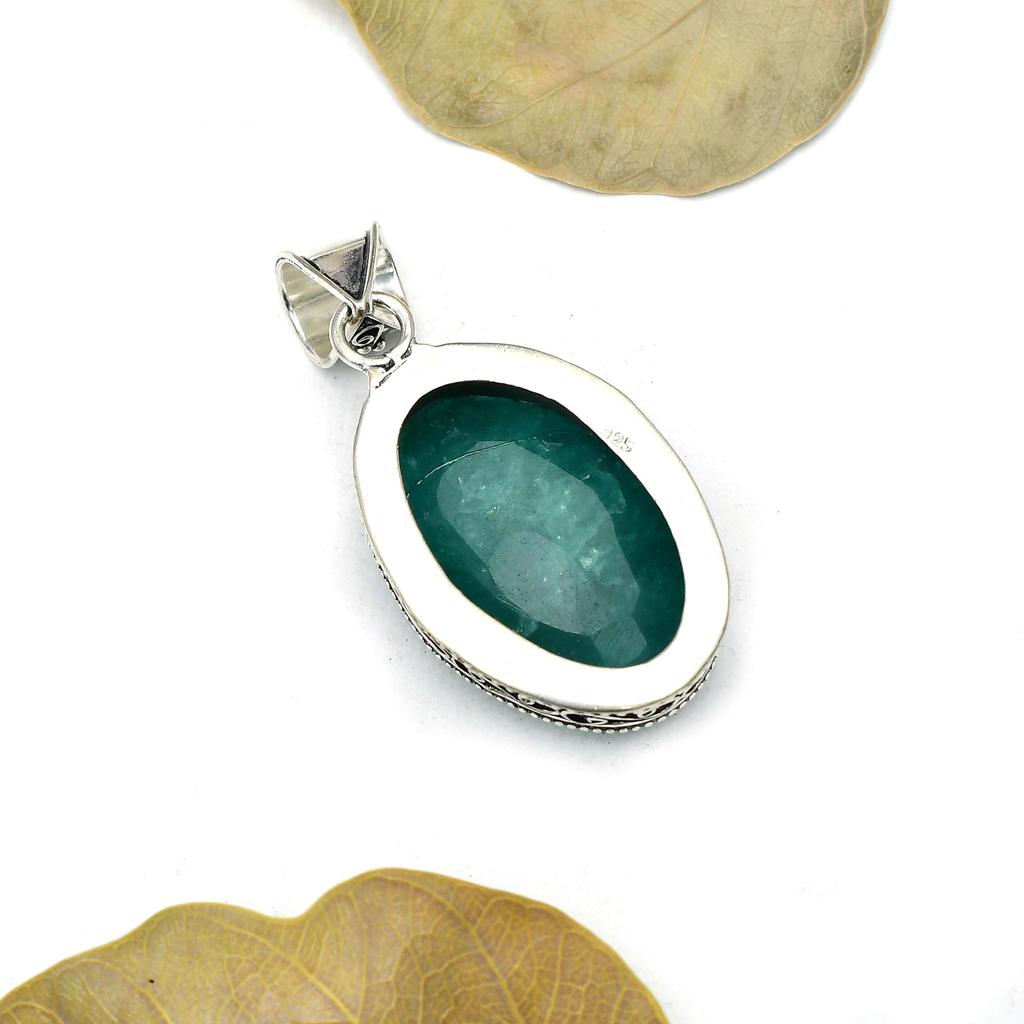 Emerald Gemstone Pendant : 925 Sterling Silver Handmade Jewelry Pendant