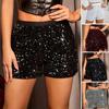 Women Club Shorts Sparkling Sequin High Elastic Waist Pleated Soft Slim Fit Above Knee Length Stage Show Dance Festivals Party Mini Shorts